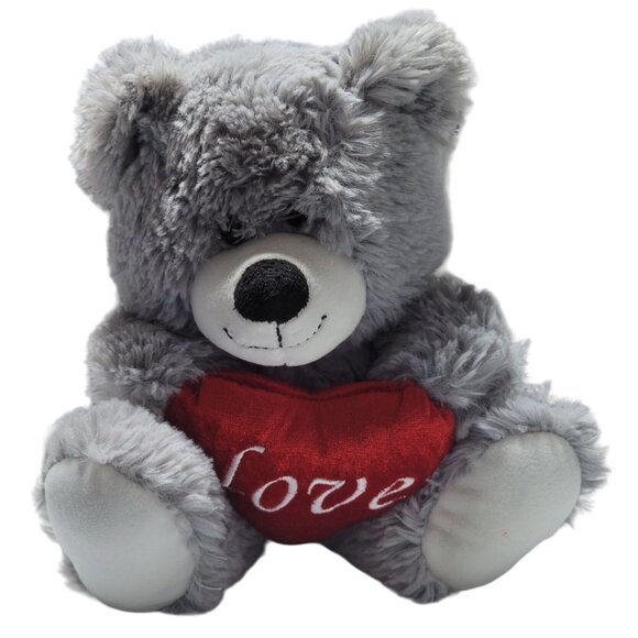 Kellytoy Valentines Day Teddy Bear Plush Love Red Heart Gray Stuffed Animal Toy - Picture 1 of 4